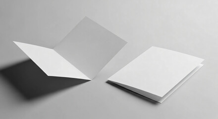 Blank White Brochure Mockup on Gray Background Open and Closed Folded Leaflets Marketing Material Template