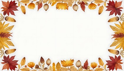 Autumn Leaves and Acorns Border with copy space