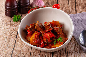 Stew Hungarian goulash with beef and vegetables