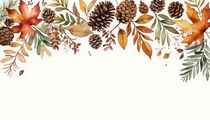 Autumn Botanical Border with Pinecones and Leaves