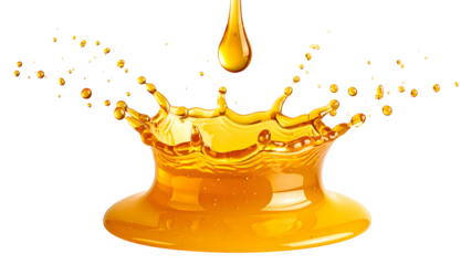 A single drop of golden liquid falling into a splash, creating a crown shape.