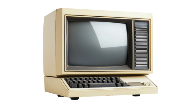 Vintage beige computer with a keyboard and screen ready to be the start of technology for people Isolated On Transparent and White Background - Powered by Adobe