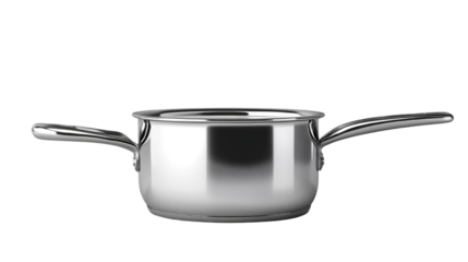 shiny stainless steel pot isolated, captures the essence of sleek modern culinary tools. Isolated On Transparent and White Background