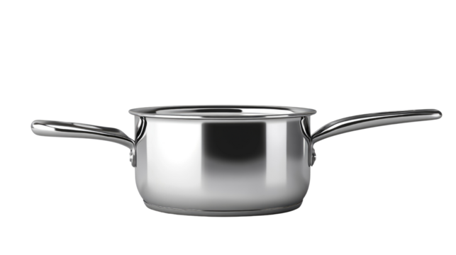 shiny stainless steel pot isolated, captures the essence of sleek modern culinary tools. Isolated On Transparent and White Background