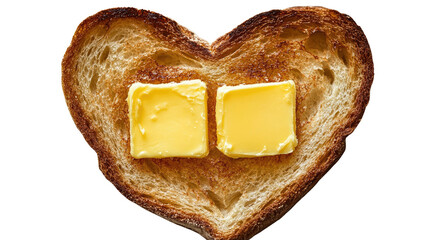 heart-shaped toast adorned with rich, golden butter cubes, a warm and inviting image that evokes feelings of comfort and simplicity. Isolated On Transparent and White Background