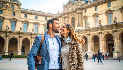 Fototapeta premium Couple in Paris, enjoying the architecture