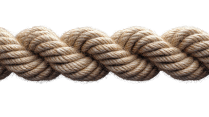 close-up shot of a thick, sturdy rope, its intricate twist and texture highlighted against a clean backdrop, evoking a sense of strength and resilience. Isolated On Transparent and White Background