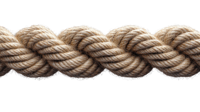 close-up shot of a thick, sturdy rope, its intricate twist and texture highlighted against a clean backdrop, evoking a sense of strength and resilience. Isolated On Transparent and White Background