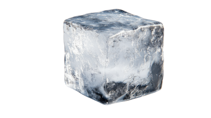 Cool, crystal-clear ice cube, showcasing its transparent and refreshing nature, perfectly suited for adding a touch of chill to your favorite beverages.  Isolated On Transparent and White Background
