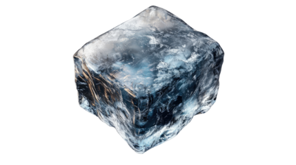 Macro shot of a perfect ice cube, featuring a captivating play of light and shadow, with stunning clarity and exquisite detail. Isolated On Transparent and White Background