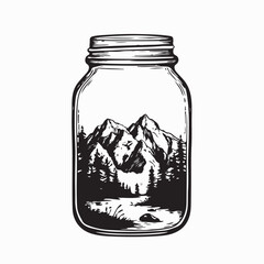 Glass Jar Containing Mountain View Vector Illustration on white background
