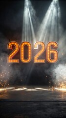 Cinematic 2026 Typography with Dramatic Light Rays and Smoke Effects