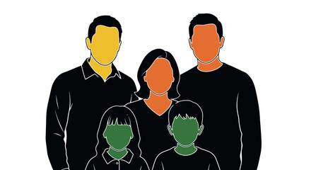 Vector art of family portrait with colorful faces, father, mother, and children