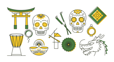 Vector art of collection of cultural symbols and icons