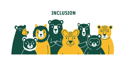 Vector art of inclusion concept with diverse group of bears