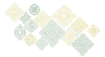Vector art of geometric patterns in yellow and green