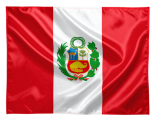 Peruvian Flag Draped Over Invisible Surface with Gentle Ripples and Matte Fabric, isolated PNG