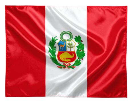 Peruvian Flag Draped Over Invisible Surface with Gentle Ripples and Matte Fabric, isolated PNG