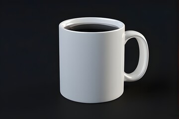 Sleek white ceramic mug filled with dark beverage sits on a minimalist dark background, perfect for branding and design mockups.