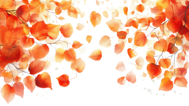 autumnal leaves, falling gently against a bright sky, embodies the beauty and tranquility of the season. Isolated On Transparent and White Background