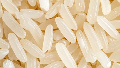 Close-up of uncooked white rice grains—elongated, translucent texture evokes nourishment, simplicity, and cultural staple in minimalist food symbolism composition.