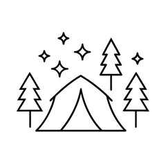 Obraz premium Silhouette of a camping tent under a starry night sky with trees