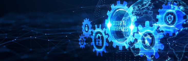 Obraz premium Inscription Security Awareness. Information Security Skills Management Service. 3d illustration