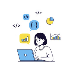 Coding Woman with Laptop Data Analysis and Software Development Project Visualization