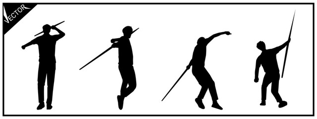 Silhouette of a man throwing a javelin. Athletic sports hobby. Vector illustration.