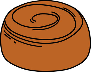 A brown cinnamon roll with black swirl lines