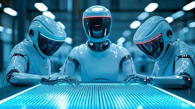 Futuristic Robot Artificial Intelligence Technology Innovation Teamwork Digital Science Research in Advanced Laboratory Cybernetic Humanoid Machine