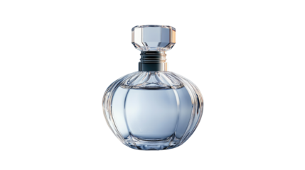 elegant glass perfume bottle, holding the essence of fragrance, rests. Capturing the refinement and allure of a luxurious scent. Isolated On Transparent and White Background
