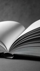 Black White Book Leather Bound Silver Corners Grey Background Closeup