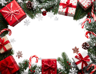 Playful Christmas Candy Cane and Gift Box Border, Colorful Festive Design, isolated on transparent background PNG