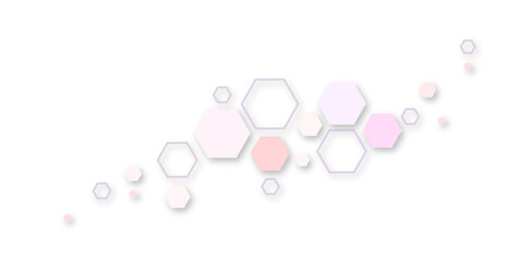 Abstract pastel hexagon pattern in pink, purple, and peach tones on white background. Modern geometric minimal design ideal for wallpaper, posters, covers, templates, and digital art projects.