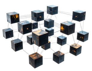 Abstract Network of Interconnected Cubes, 3D Perspective, Transparent Background PNG