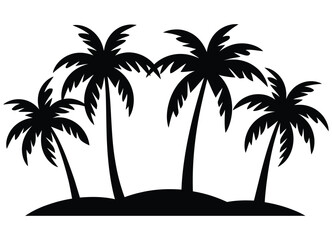 Obraz premium Silhouette of four tropical palm trees on a small island against a white background