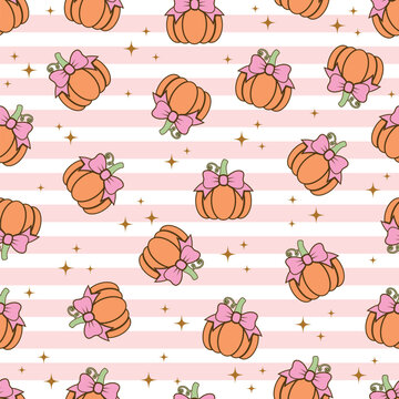 Pumpkin Bow pastel seamless pattern