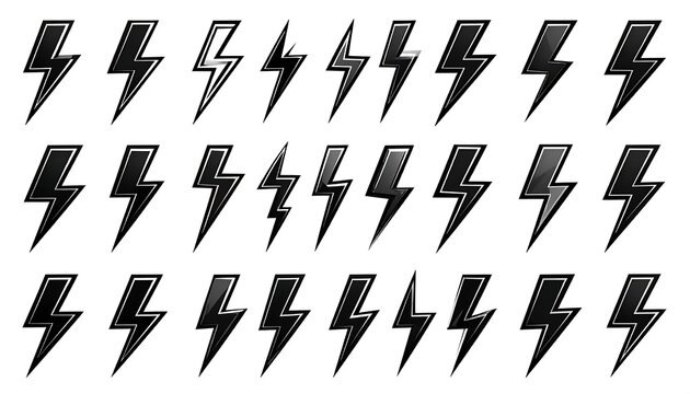 Set of black lightning icons
