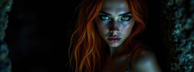 Obraz premium Hyperrealistic Portrait of a Scared Woman with Orange Hair