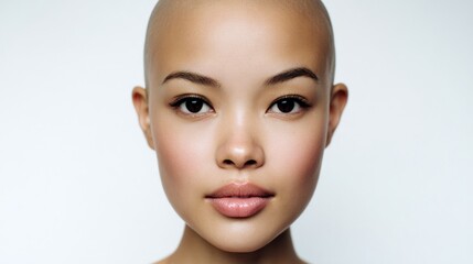 Stunning Bald Portrait of a Confident Young Woman, Embracing Natural Beauty and Strength