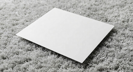 Blank White Card Mockup on Fluffy Gray Carpet Surface Clean Minimalist Design Template for Presentations Branding or Social Media