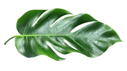 lush green leaf of the Monstera plant showcases its unique, natural beauty in this captivating botanical macro shot. Isolated On Transparent and White Background