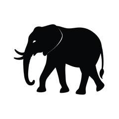 Majestic elephant walking with its trunk raised in a striking silhouette design