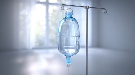 Medical IV Bag Hanging in Bright Hospital Room with Natural Light