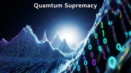 Quantum Supremacy: Digital Landscape and the Dawn of a New Era, Quantum Computation: A futuristic, abstract landscape featuring digital binary code - Powered by Adobe
