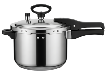 Stainless steel pressure cooker isolated on transparent background