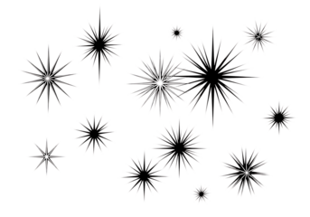 Illustration of collection of sparkling starbursts and light effects, isolated on transparent background on transparent background