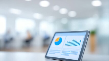 Data Analytics Display: An up-close shot showcases a digital tablet screen, displaying vibrant charts and graphs, symbolizing data analysis and business insights in a contemporary office environment. - Powered by Adobe