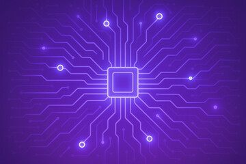A sleek and modern abstract representation of a central processing unit (CPU), glowing with vibrant lines of data transfer, signifies the core of the digital world. 